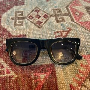Westward leaning black sunglasses